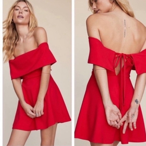 LPA x Revolve off the shoulder red mini dress size medium - Picture 2 of 15